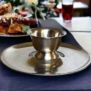 Vintage Oneida Japan Stainless Steel Round Chip & Dip Serving Set 2 Piece